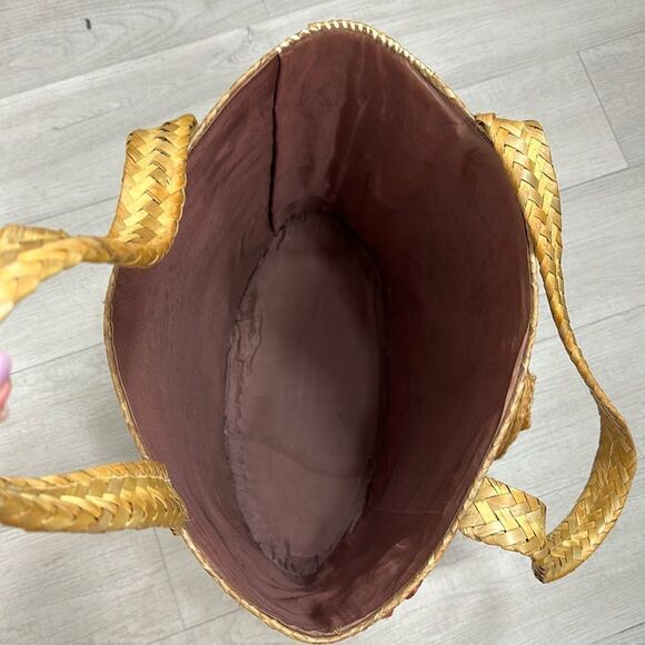 Extra Large Straw Bag Tote Raffia Tourist Souvenir Lined Flowers Sun Hat Design - Picture 7 of 9